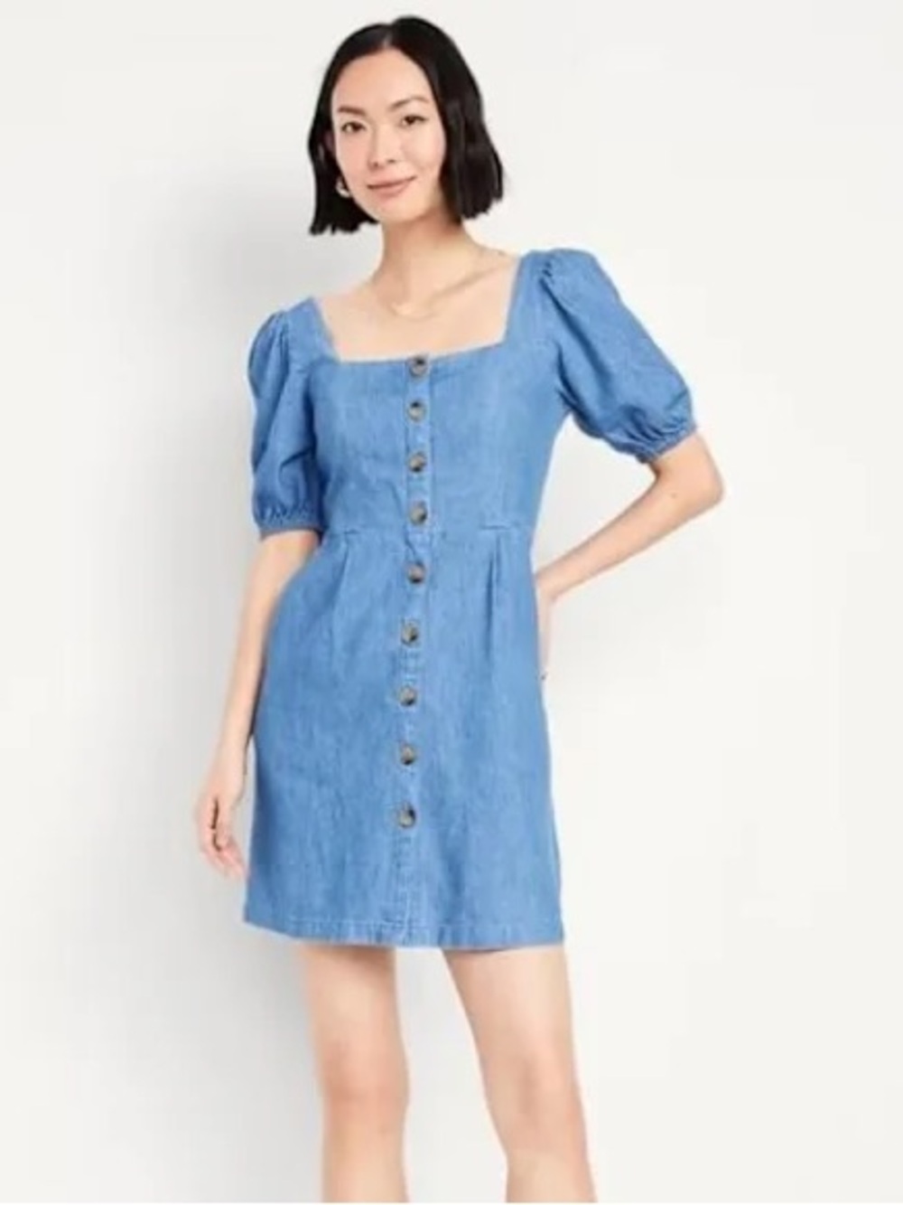 Old navy maternity Blue Denim Button-Front Puff Sleeve Dress